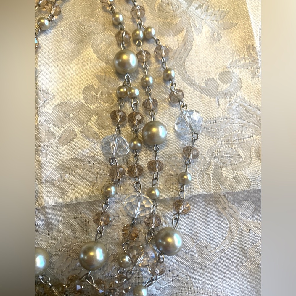 Vintage Premier Designs Multi Strands Silver and Clear Beads Necklace